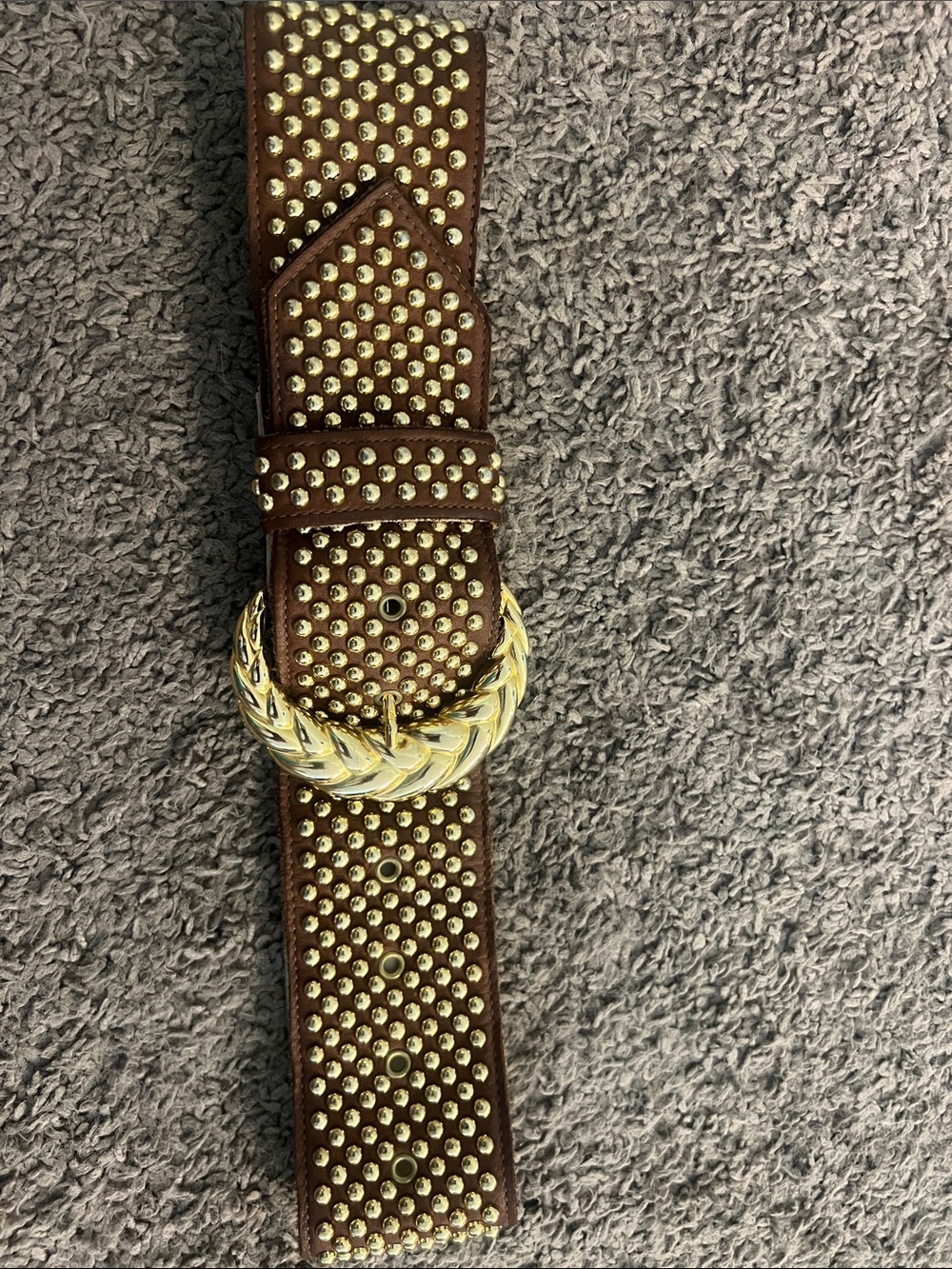 80s Studded Leather Belt with Gold Braided Buckle